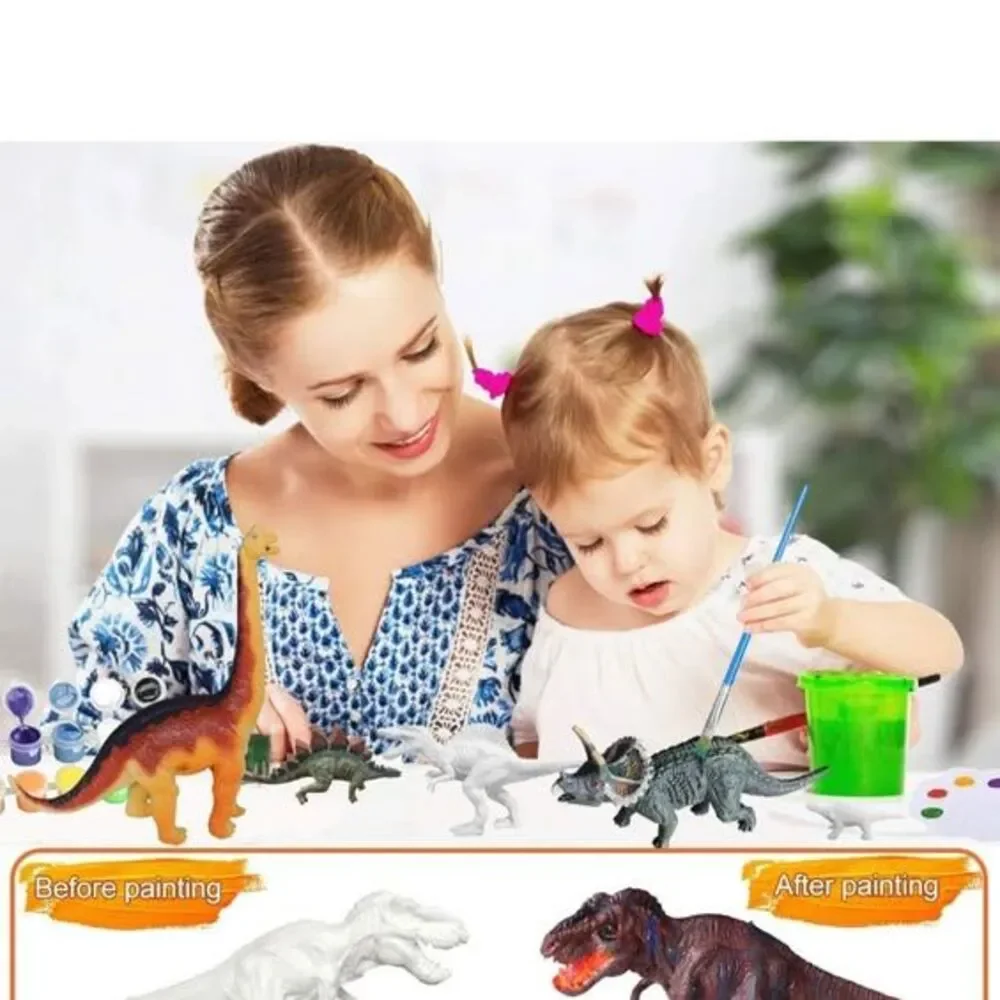 Dinosaur Painting Kit for Kids w/ Dino Trivia-Dinosaur Crafts for Kids T-Rex Set